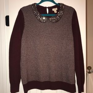 J. Crew Herringbone Jewel Collar Sweater
